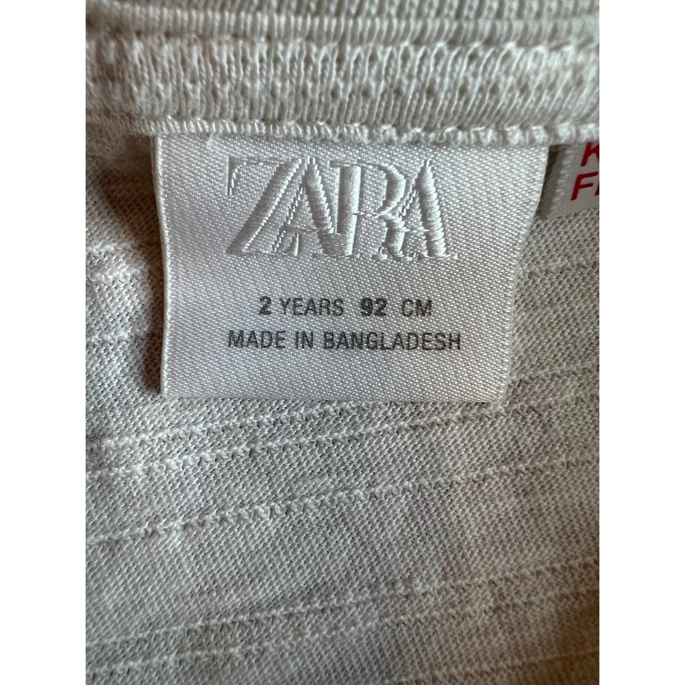 Zara Kids Cream Textured Cotton Henley Short Sleeve Shirt Off White 2 Years 92cm